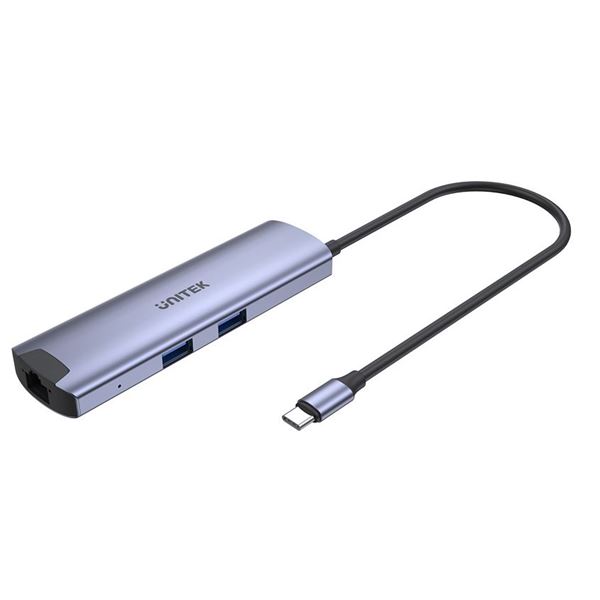 UNITEK 6-In-1 USB Multi-Port Hub with USB-C Connector. Includes USB-C 100W PD, 4K HDMI Port, Gigabit Ethernet RJ45 Port, 2x USB-A & 1x USB-C Ports, LED Indicator. Space Grey Colour.