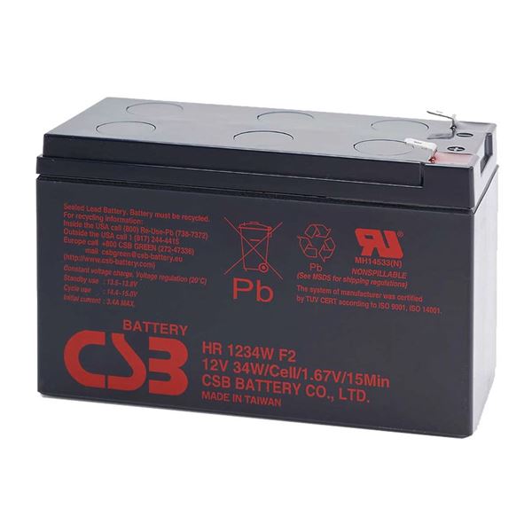 CSB 12V 9.0 AH Replacement UPS Battery - 1 Year Warranty. To suit: UPSD650; UPSG750; UPSD1200 UPSD1600; PSCRT1100; PSCE1000; PSCE2000; PSCE3000. F2 connector, 6.35mm. HR1234WF2
