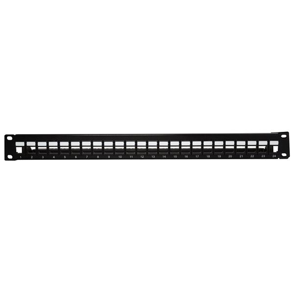 DYNAMIX Cat6A 180 Unshielded Keystone patch panel,  24 Port with cable management, 1U Unloaded Panel with 24x FP-C6AUTP-02BK Keystone Jacks