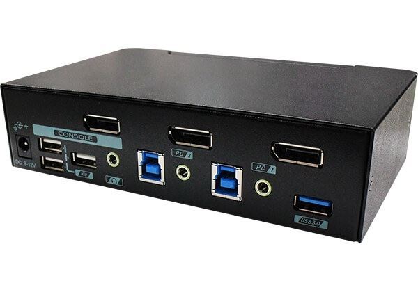 REXTRON 2 Ports 8K Dual Monitor DisplayPort 1.4 KVM Switch With USB 3.2 Gen 1, Audio, Hotkey Control.