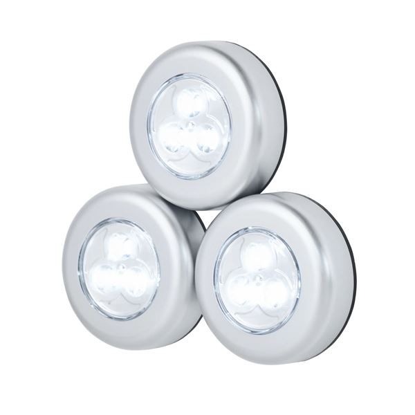 JACKSON Triple Pack LED Push Light. 3 x AAA Batteries per Light (Included). Includes Peel and Stick Backing.