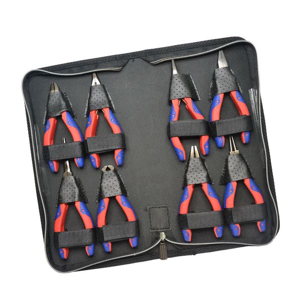 GOLDTOOL 8-Piece Mirror Polished CRV Precision Plier Set. Includes Diagonal Cutter,  Bent Nose,  Long Needle, Combination, Long Nose, Flat Nose, End Nipper, & Round Jaw