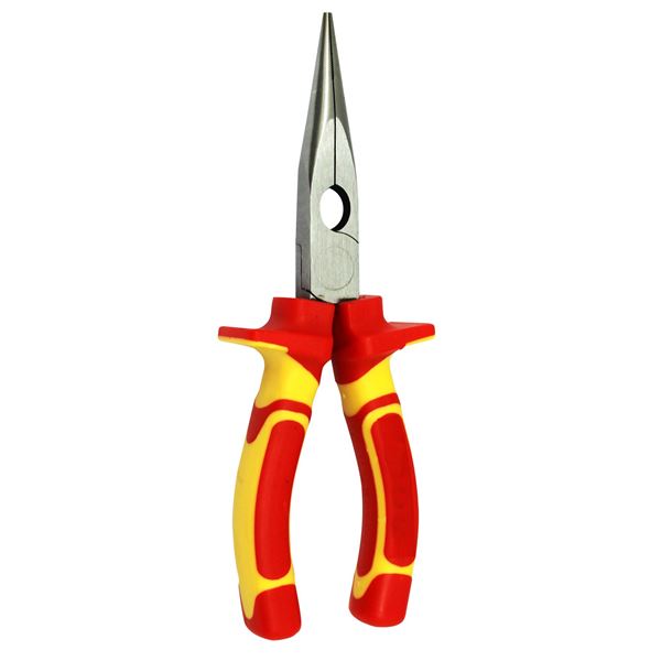 GOLDTOOL 175mm Insulated Sharp Nose Pliers. Large Shoulders to Protect Against Live Contacts. Rubber Easy Grip Handles for Greater Comfort. Red/Yellow Colour