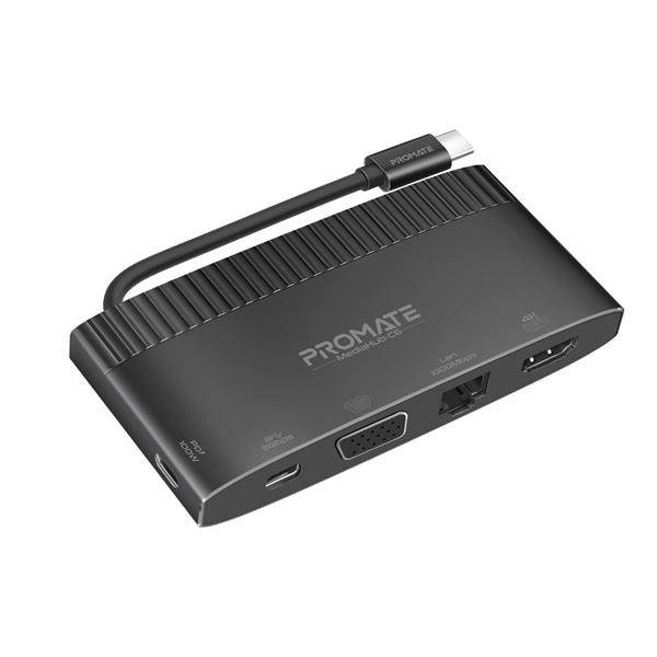 PROMATE 6-in-1 USB Multi Port Hub with USB-C Connector. Includes USB-C, USB-A, HDMI, Ethernet & VGA Ports. 100W Power Delivery. Data Transfer Rate 5Gbps. Supports Win 7/8/10 & Mac OS 10.6 & Above