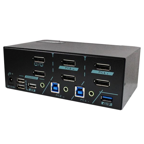 REXTRON 2-Port Dual View DisplayPort USB3.0 KVM Switch. Supports 4K60 Max. Support USB Console.