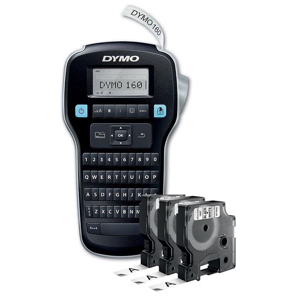 DYMO LabelManager 160p Portable Label Maker Value Pack. Includes 3x D1 Rolls of Tape 12mm x 7m Black/White. QWERTY Keyboard, Edit with One Touch Fast-formatting Keys.