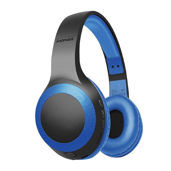 PROMATE Deep Base Bluetooth V5.0 Wireless Over-ear Headphones. Up to 5 Hours Playback, Built-in 200mAh Battery. 10m Operating Distance. Exceptional hi-res Driver Blue Colour.