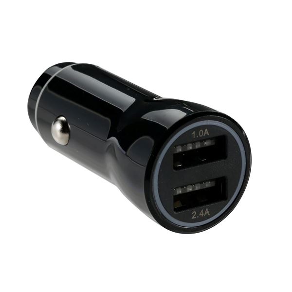 JACKSON 3.4A Dual Port In-Car Phone Charger with 2x USB-A Ports. Fast Charge 2 Devices Simultaneously. Compact Design. Black Colour.