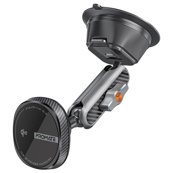 PROMATE FlexiGrip 15W MagSafe Qi2 Wireless Charger with Flexible Dual Ball Joints for Better Viewing Angles, Windshield or Dashmount, Cradleless 360 Design.