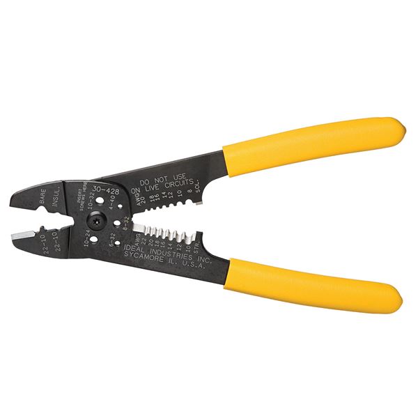 IDEAL INDUSTRIES Combination Crimp, Strip and Cut Tool. Strips 8 to 20 AWG Solid and 10 to 22 AWG Stranded. Crimps and Insulated Terminals.