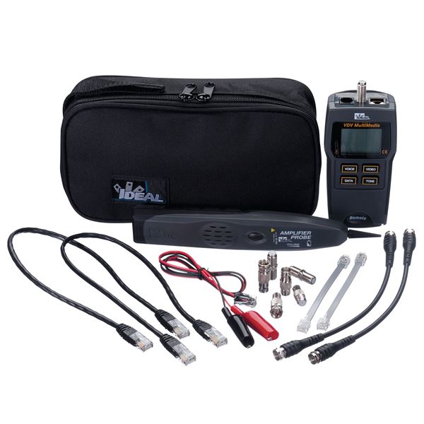 IDEAL INDUSTRIES Test-Tone-Trace Voice/Data/Video Test Kit. Includes Carrying case with Patch Cables, Alligator Clips, BNC and RCA Adapters.