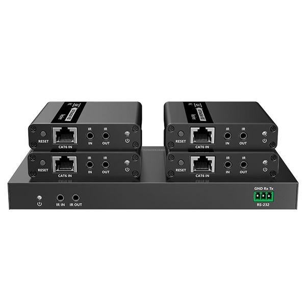 LENKENG 1-In-4-Out 4K@30Hz HDMI Extender. 1x HDMI in & 4x RJ45 out. Compatible with CAT6/6a/7 Cables, Transmit up to 70m, Plug & Play, Wall-mountable, Supports EDID, Includes 1x Transmitter & 4x Rx.