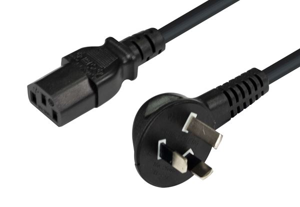 DYNAMIX 2M Flat Head 3Pin to C13 Female Connector 7.5A SAA Approved Power Cord. 0.75mm copper core. BLACK Colour.