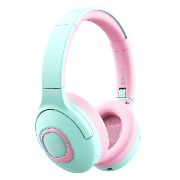 PROMATE Child-Safe Wireless Bluetooth Over-Ear Headphones. Up to 5 Hours Playback Time, Range 85-93dB. Built-in 300mAh Battery, 10m Operating Distance, Built-in Mic, Padded EarPads Bubblegum Color