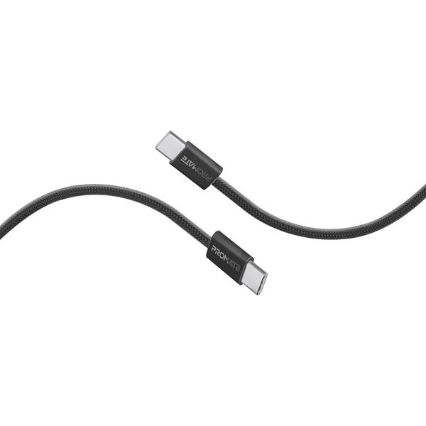 PROMATE 2m USB-C to USB-C Cable with Fabric Braided Cable. Supports 60W PD. 25000+ Bend Lifespan. Supports Data & Charge. Super Slim Connectors. Black Colour