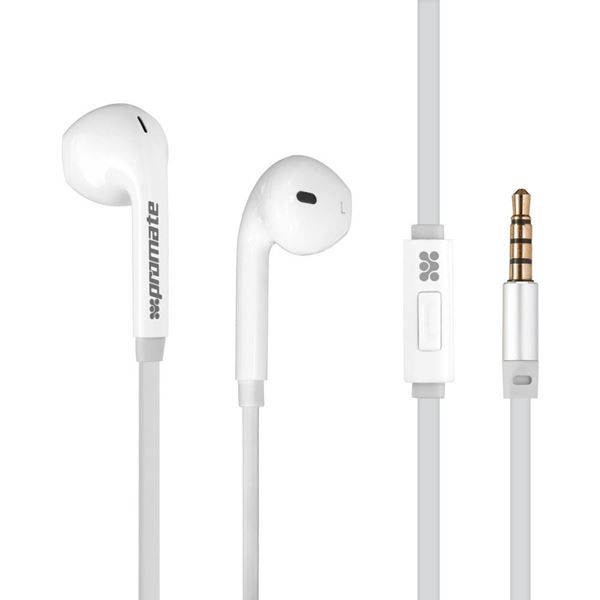 PROMATE Lightweight High- Performance Stereo Earbuds with In-Line Mic and Universal Volume Control. Colour White