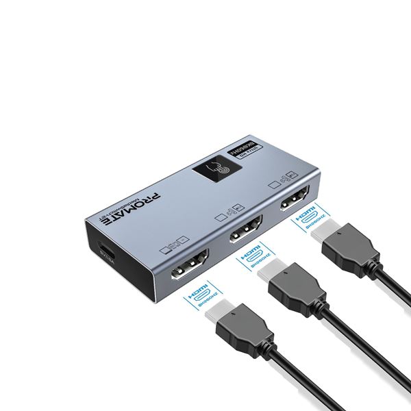 PROMATE HDMI Switch with Smart Touch Control. Includes 1x HDMI Output Port. 2x HDMI Input Ports. Supports up to UHD 8K@60Hz. Plug & Play.
