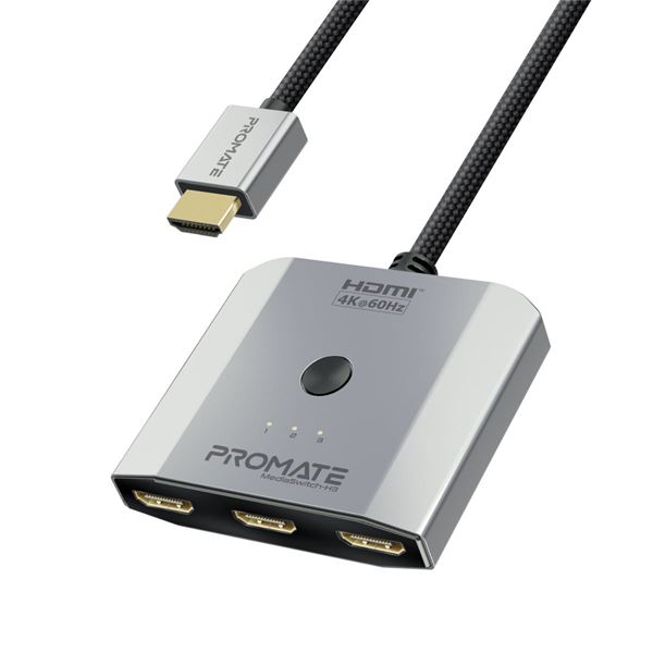 PROMATE 3-in-1 Triple HDMI Switch with 0.5m Cable. Supports 4K@60Hz. Manual Switch to Toggle Between Displays. Plug & Play. Compatible with Both Mac OS & Win OS.