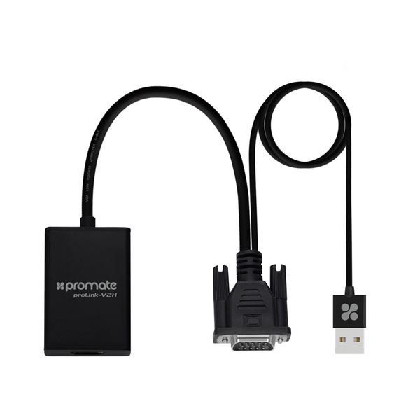 PROMATE VGA (Male) to HDMI (Female) Display Adaptor Kit with Audio. Supports up to 1920x1080@60Hz. Hassle-free Setup Plug-and-play. Supports both Windows & Mac. Black Colour.