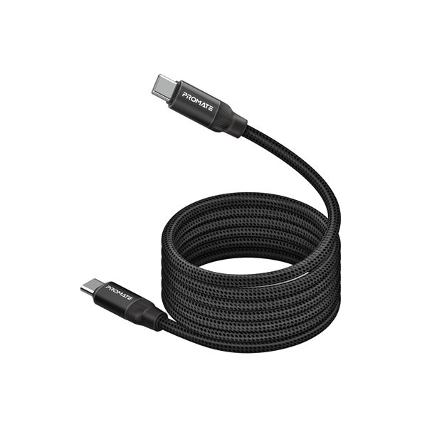 PROMATE 1.2m USB-C to USB-C Cable with Self Organising Auto Untangle Supports 60W Power Delivery, Data & Charge, Fold & Organise in Seconds with Magnestic Auto Organise. Black Colour