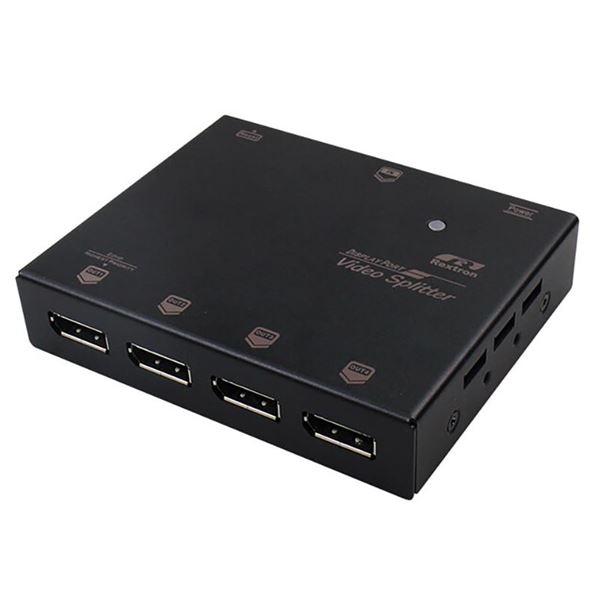 REXTRON 1-4 UHD Display Port Splitter. Supports 4K UHD@60Hz (3840x2160),QHD (2560x1440) & FHD (1920x1080). Output Port Supports DP++. Auto EDID Configuration. HDCP 1.4 and DP 1.3 Compliant