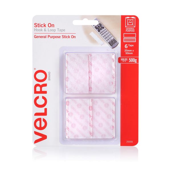 VELCRO Brand 25mm x 50mm Hook & Loop Pre-Cut Stick On 6 Pack Surface Tape. Designed for General Purpose Simple and Mess-Free.