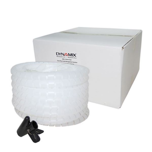 DYNAMIX 20mx25mm Easy Wrap - Cable Management Solution, Bulk Packed, Colour Clear, Includes Tool.