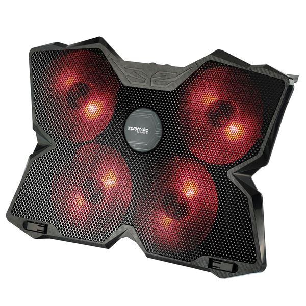 PROMATE Height Adjustable Ergonomc Gaming Laptop Cooling Pad with 5 Built-in High-Speed Cooling Fans. Dual USB Ports and Superior Airflow Design. Supports up to 17" Laptops. Black Colour.