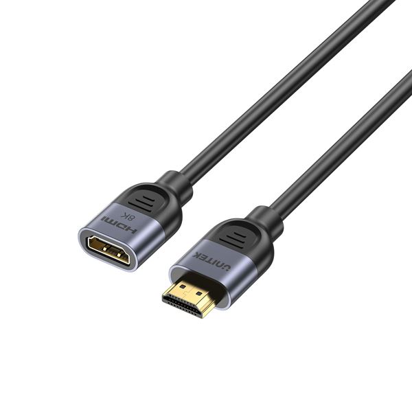 UNITEK 0.5m 8K HDMI Extension Cable Supports 8K@60Hz/4K@120Hz HDR Built to Last Durable Gold-plated Connectors, Plug & Play, Aluminium Space Grey Housing with Black PVC Cable.