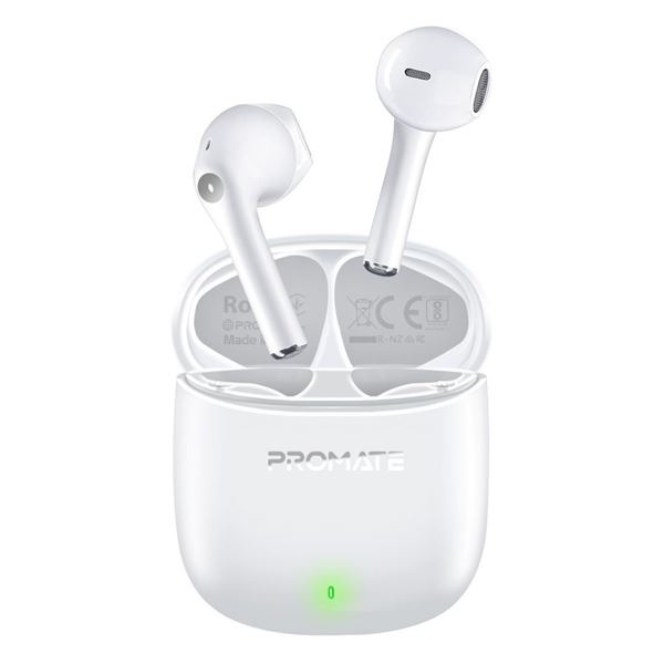 PROMATE In-Ear HD Bluetooth Earbuds with Intellitouch & 260mAh Charging Case. Ergonomic Fit, up to 7-Hour Playback, 2x 40mAh Earphone Battery, Auto Pairing, White Colour