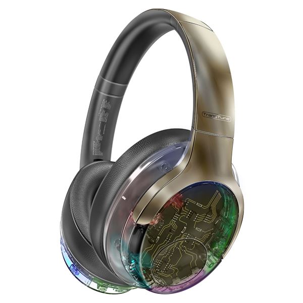 PROMATE HiFi Stereo Wireless Bluetooth Active Noice Cancelling Headphones with RGB Lighting. Flip & Fold Design. Up to 40Hrs Play Back. Inline Controls Touch Buttons. GunMetal Colour.