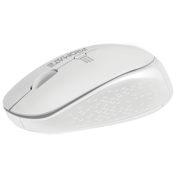 PROMATE Ergonomic Wireless Mouse 800/1200/1600 Dpi. 10m Working Range. Included Nano Receiver. Easy Plug and Play Installation. Compatible with Windows and Mac. White
