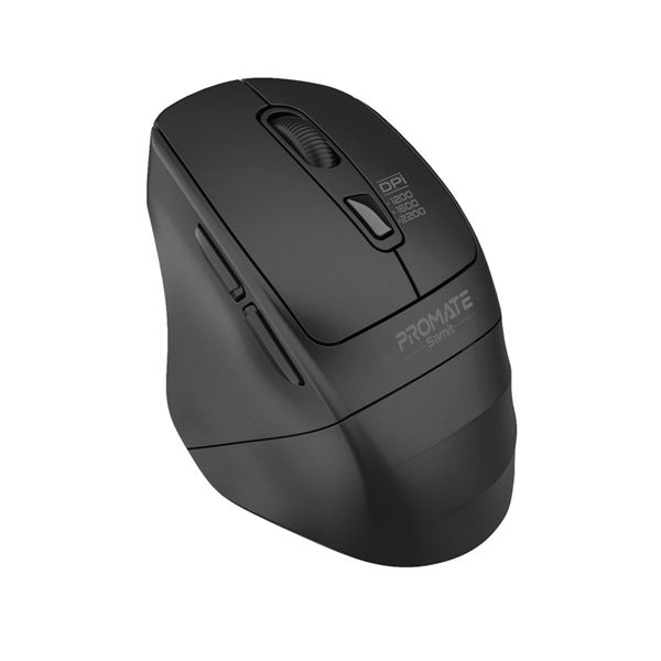 PROMATE Ergonomic Silent Click Wireless Mouse with up to 2200 DPI. 10m Working Range. Plug & Play. Supports 1200/1600/2200 DPI High Precision. Amidextrous Design. Black Colour.