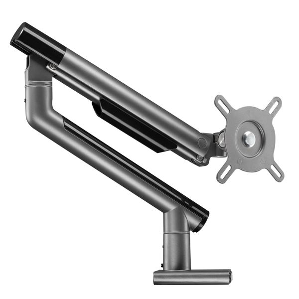BRATECK 17-32" Premium Slim Aluminium Spring-Assisted Desk Mount Monitor Arm. Quick Release Detachable VESA Plate, Built-in Spring Tension, 180 Rotation Stop, Built-in Cable Management, Grey