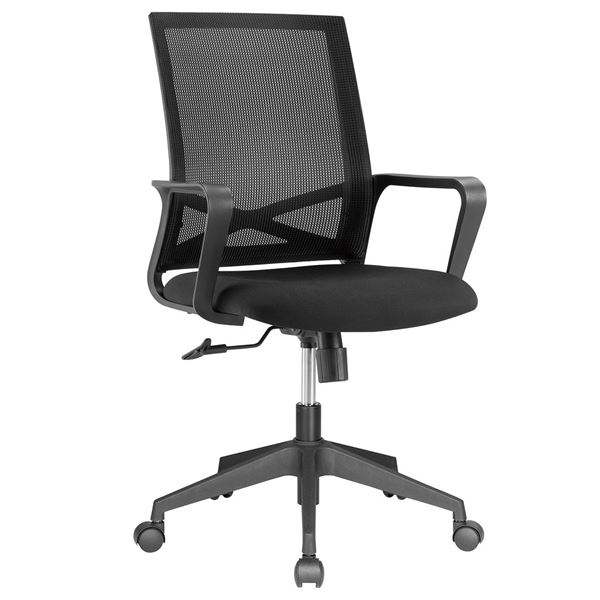 BRATECK Office Chair. Ergonomic with Breathable Mesh Back. Pneumatic Seat-Height Adjustment. Adjustable Tilt-back. PU Hooded Casters. Black Colour.