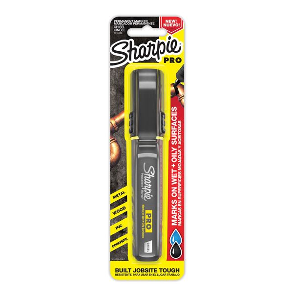 Sharpie Single PRO Permanent Chisel Tip Black Colour Marker. Designed for Industrial Use. Quick Drying Ink. Marks Through Water, Oil & Dust. Ridged Grip. Non-Slip Cap. Break-resistant Clip.