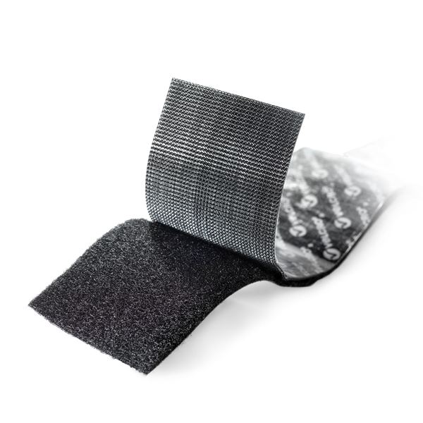 VELCRO High Strength Adhesive 50mm x 22.8m Hook & Loop Roll. Designed for Heavy Duty Applications. Excels on a Wide Range of Substrates. Temp Range from -35C to +65C. Full Bond in 24 Hours. Black Colour