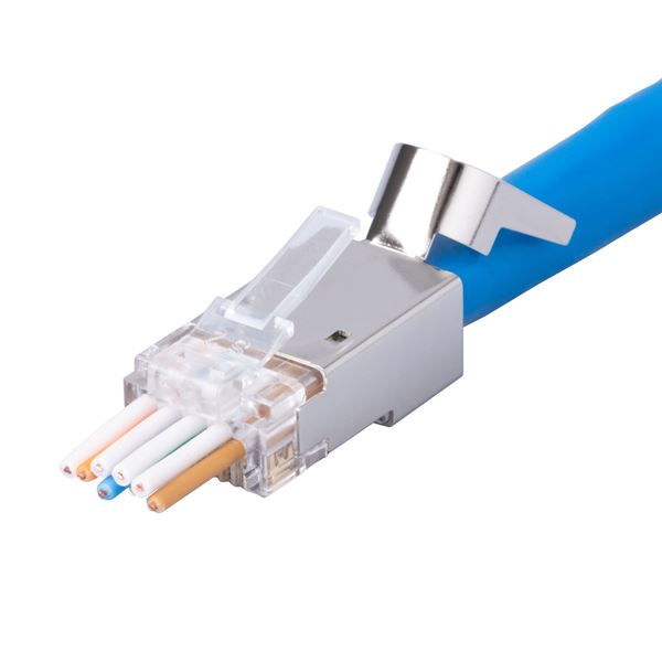 DYNAMIX Cat6/6A STP External Ground Push Through Plug, 50u  50pc Jar. 2pc type with insert (orange), 3 Prong for Solid & Stranded Cable, Max Conductor Size : 1.35mm. ON SALE FOR LIMITED TIME