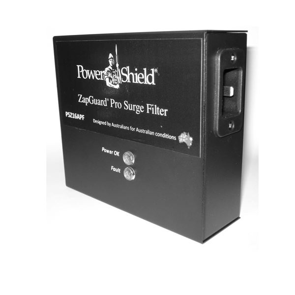 POWERSHIELD ZapGuard 16 Amp Surge Filter with IEC Input and Output. 40kA Imax L-N. 60k. Surge Protection EMI / RFI filter. LC Filter Network. Rugged IP24 Enclosure. LED Indicators.