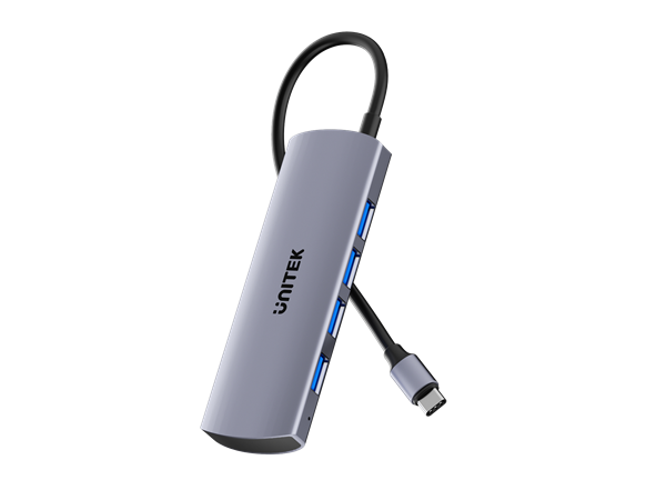 UNITEK 4-in-1 10Gbps USB Multi-Port Hub with USB-C Connector. Includes 4x USB-A Ports. 10Gbps Data Transfer Speed, Premium Aluminum Design, Universal Compatibility, Space Grey Colour.