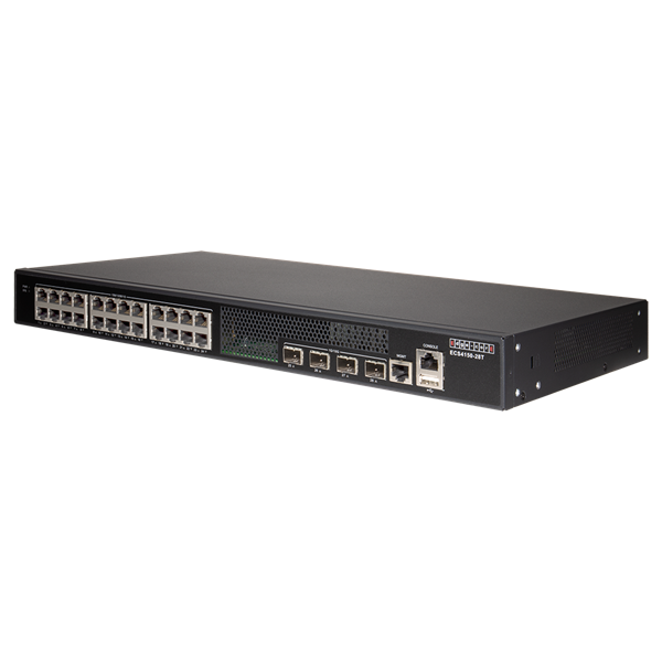 EDGECORE 24 Port Managed L2+/L3 Lite Gigabit  Ethernet Switch with 4 x SFP+ 10G Uplink Ports. IPv6 Management with Low Power Consumption and Fanless Design.