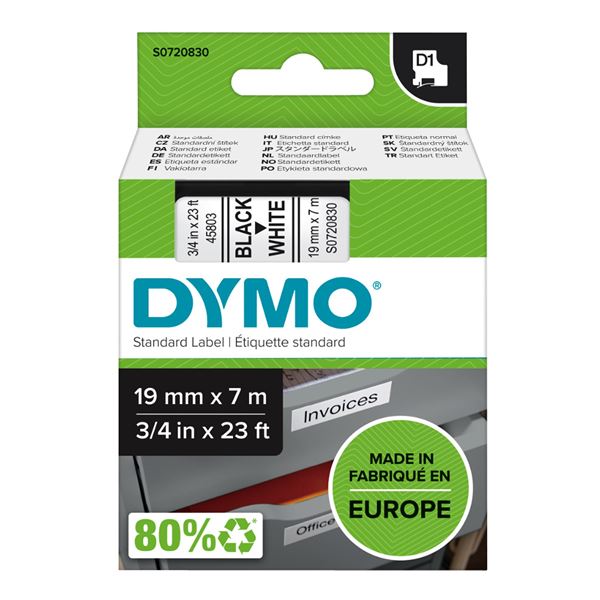 DYMO Genuine D1 Label Cassette Tape 19mm x 7M, Black on White Suitable for the Label  Manager and LabelWriter Duo label makers