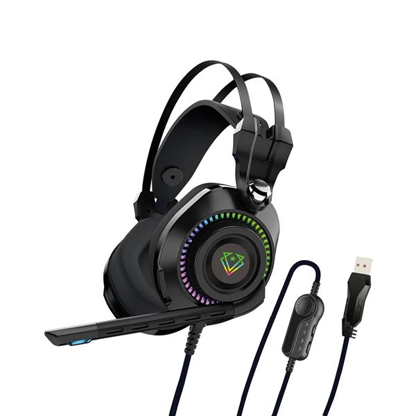VERTUX HD Over-Ear Gaming Headset with RGB LED Lights & Built-in Mic Durable Alloy Frame, 135 Degree Adjustable Omnidirectional Microphone, In-line Controls, 2.1m Cable. Black