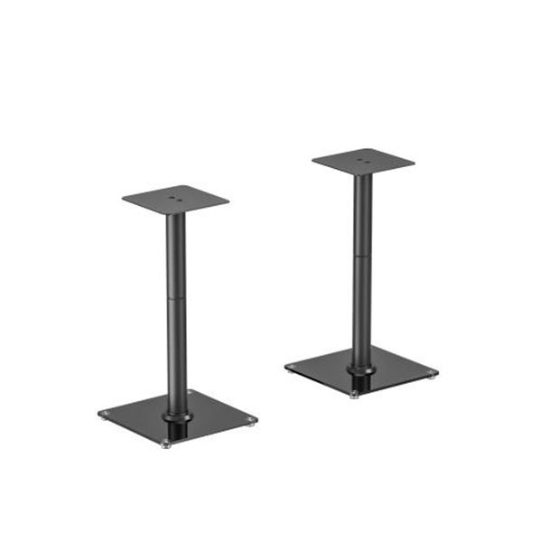 BRATECK 24" Aluminium/Glass Floor Standing BookShelf Speaker Stands. Tempered Glass Base with Floor Spikes for Stability. Max weight 25Kgs. 300x300mm Ali Top Plate. 610mm High. Sold as a Pair.