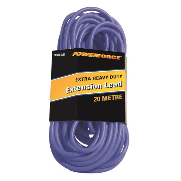 POWERFORCE 20m 15A Extra Heavy Duty Power Extension Lead 3 Core 1.5mm Cable. Power-On LED in Clear Moulded Plastic.15A Plug. Blue Colour