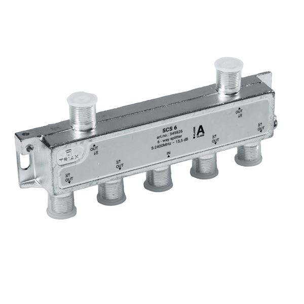 TRIAX RF 6-Way Splitter 5-2400MHz. All ports power pass - diode steered.