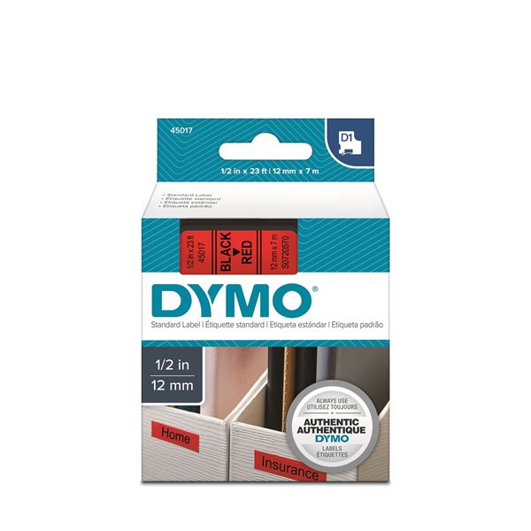 DYMO Genuine D1 Label Cassette Tape 12mm x 7M, Black on Red Suitable for the Label  Manager and LabelWriter Duo label makers