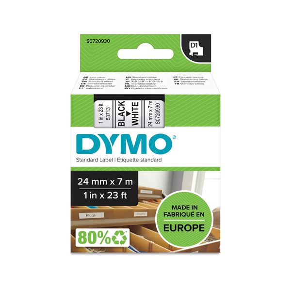 DYMO Genuine D1 Label Cassette Tape 24mm x 7M, Black on White Suitable for the Label  Manager and LabelWriter Duo label makers