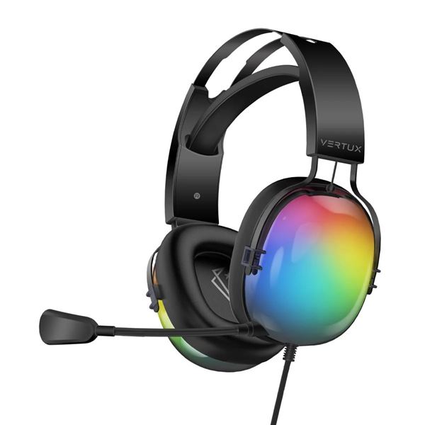 VERTUX High Performance 7.1 Stereo Sound Gaming RGB Headset with High Definition Microphone. Inline Controller, USB Connectivity, RGB Lighting, Zero Fatigue Ear-Cushions Adjustable Headband, Black