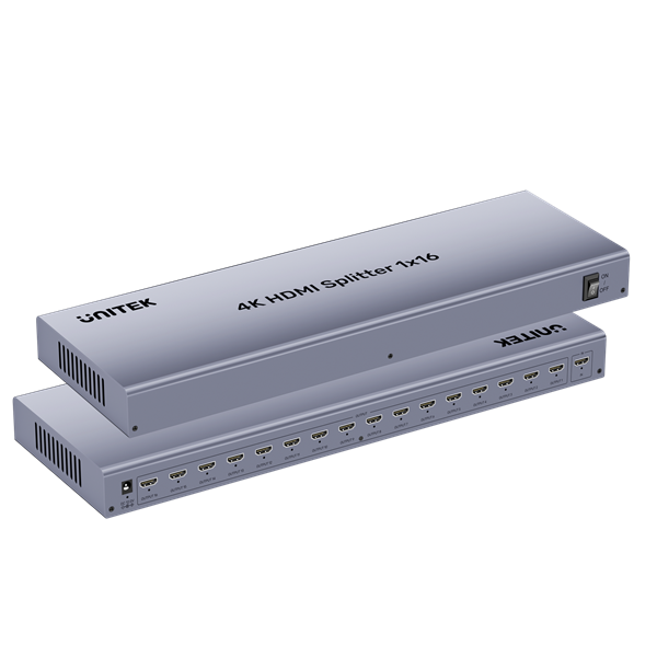 UNITEK 1-in-16-Out HDMI Splitter. Supports Mirror Mode for up to 16 Monitors, Supports 4K Content, Expand with Additional Splitters, Transmit up to 15m, Space Grey